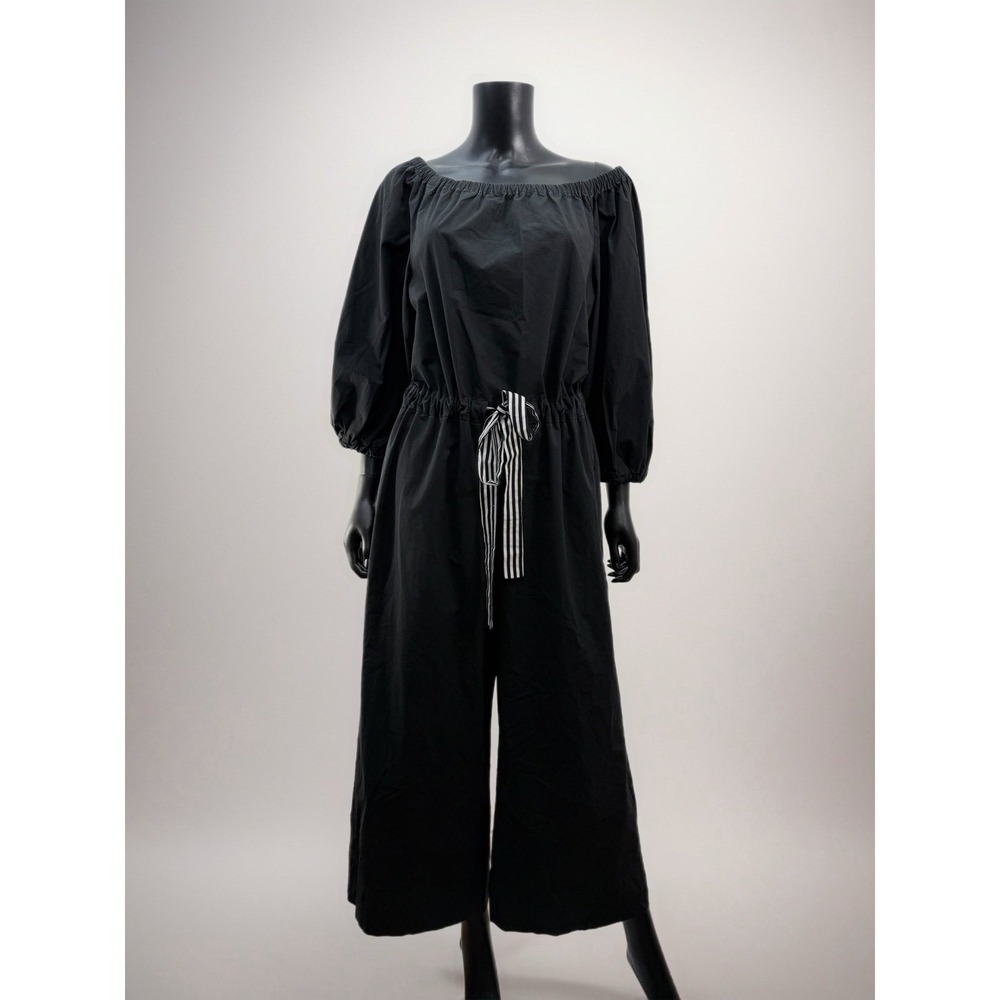Marella‎ Off Shoulder Black Cotton Jumpsuit Wide Leg Belted Italy Size 14